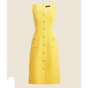 J. Crew Sophia Sleeveless Midi Dress Tweed Yellow Woman’s Sz 14 NWT